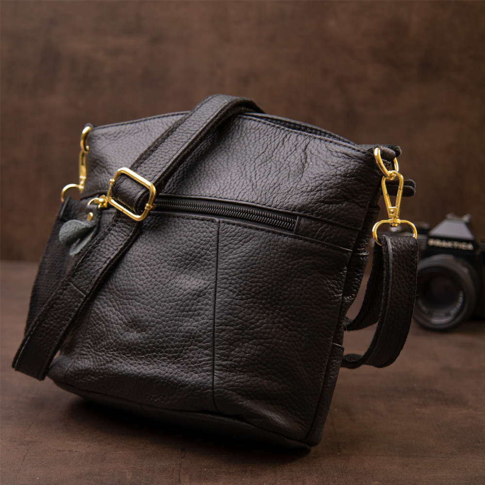 Женская сумка через плечо из натуральной кожи черная Vintage