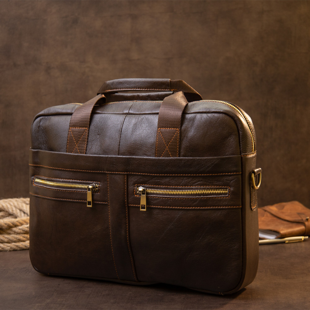 Чоловічий портфель з натуральної шкіри рудий темний Vintage Чоловічий портфель з натуральної шкіри рудий темний Vintage
