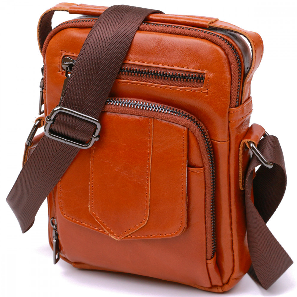 Мужская сумка базовая из натуральной кожи рыжая Vintage