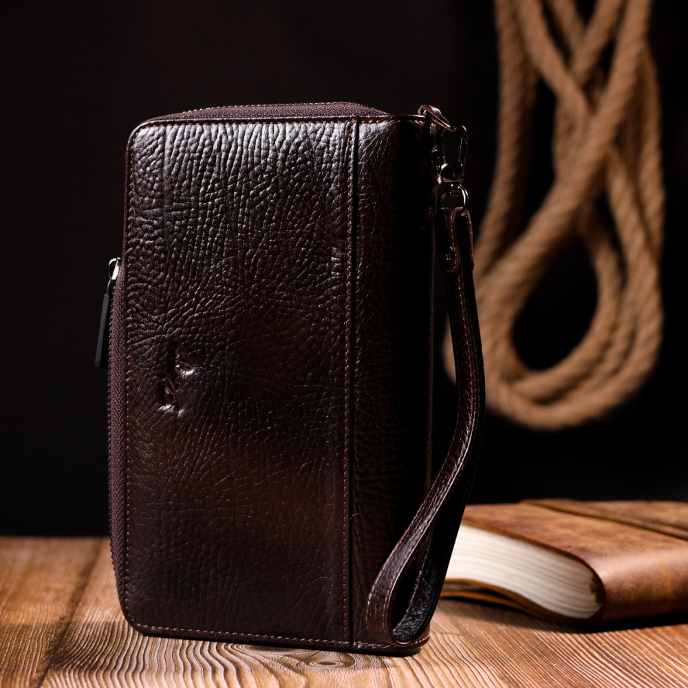 Мужской клатч из натуральной кожи коричневый Karya