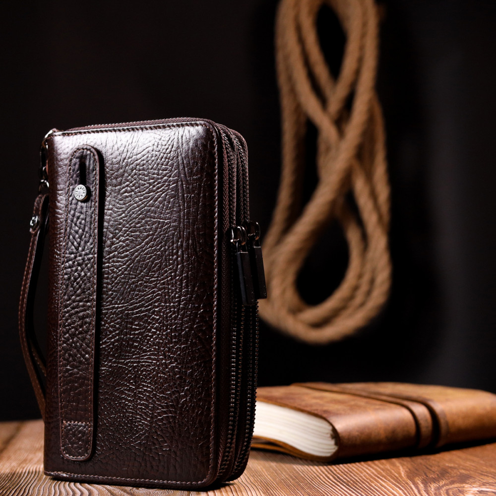 Мужской клатч из натуральной кожи коричневый Karya