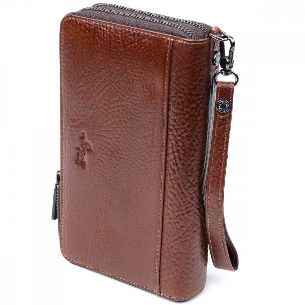 Мужской клатч из натуральной кожи рыжий Karya