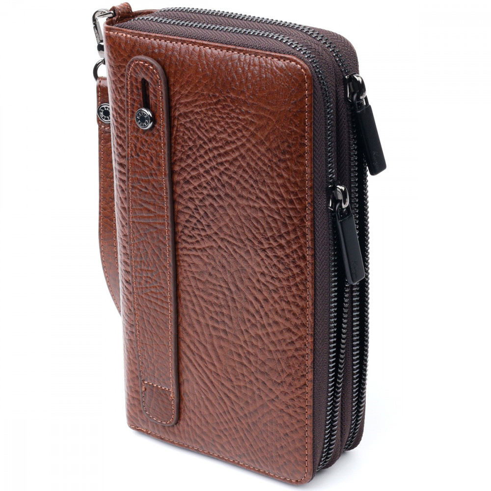 Мужской клатч из натуральной кожи рыжий Karya