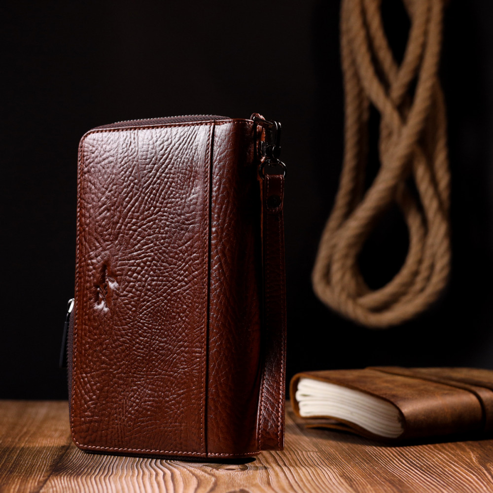 Мужской клатч из натуральной кожи рыжий Karya