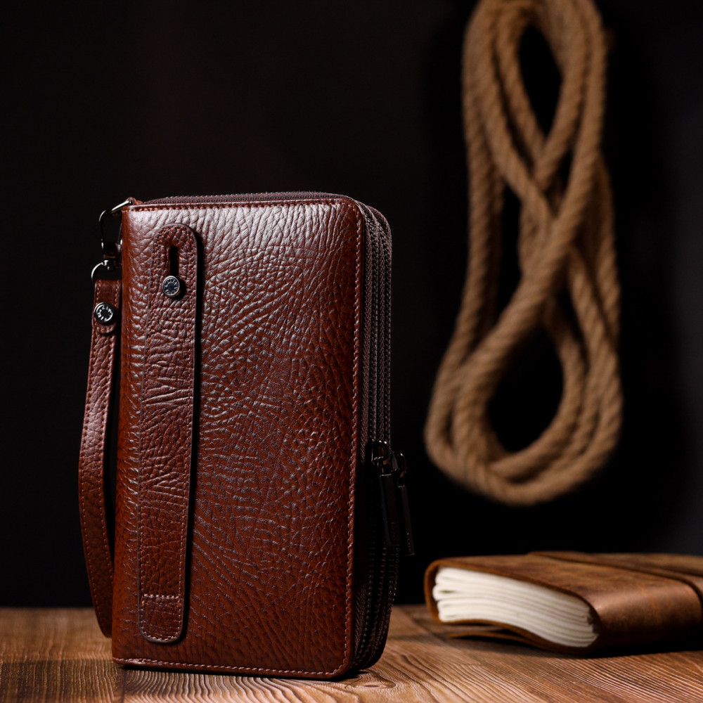 Мужской клатч из натуральной кожи рыжий Karya