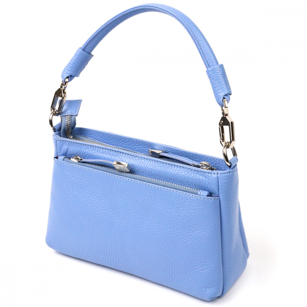 Женская сумка через плечо (клатч) из натуральной кожи голубая Karya