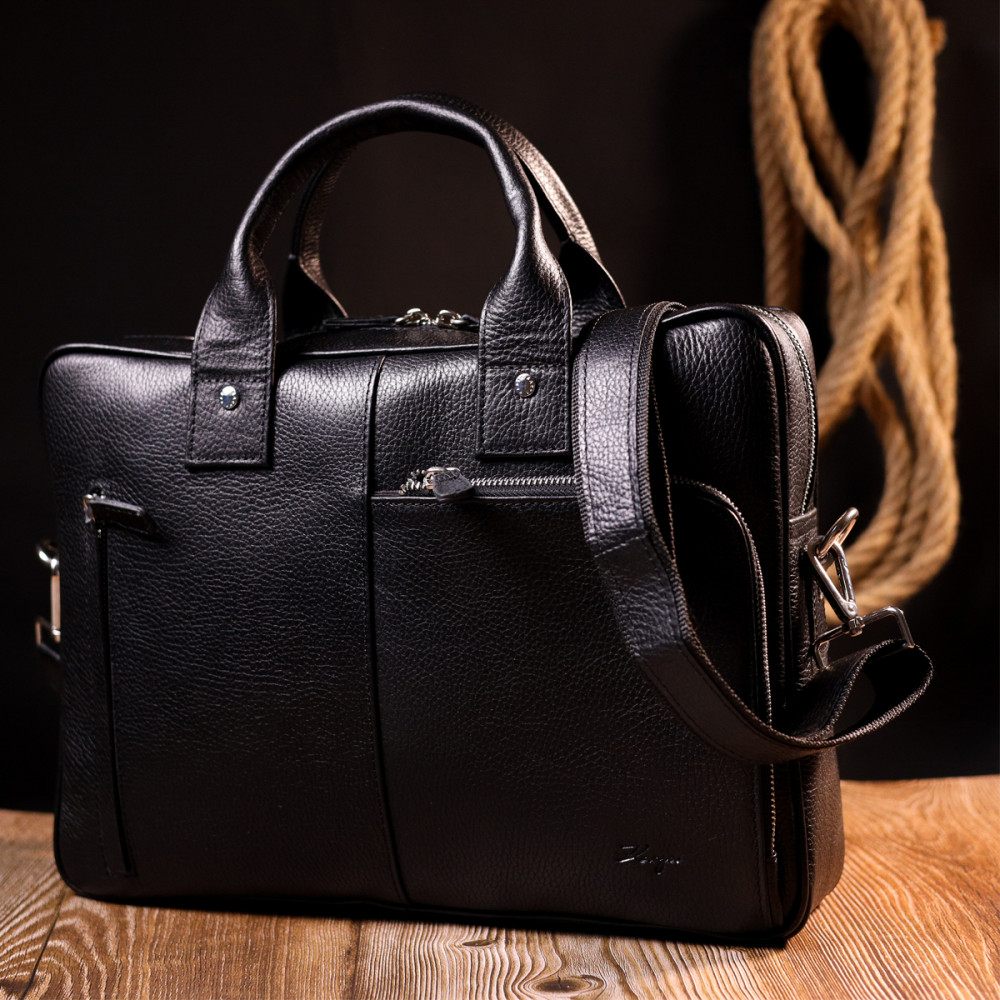 Мужской портфель из натуральной кожи черный Karya