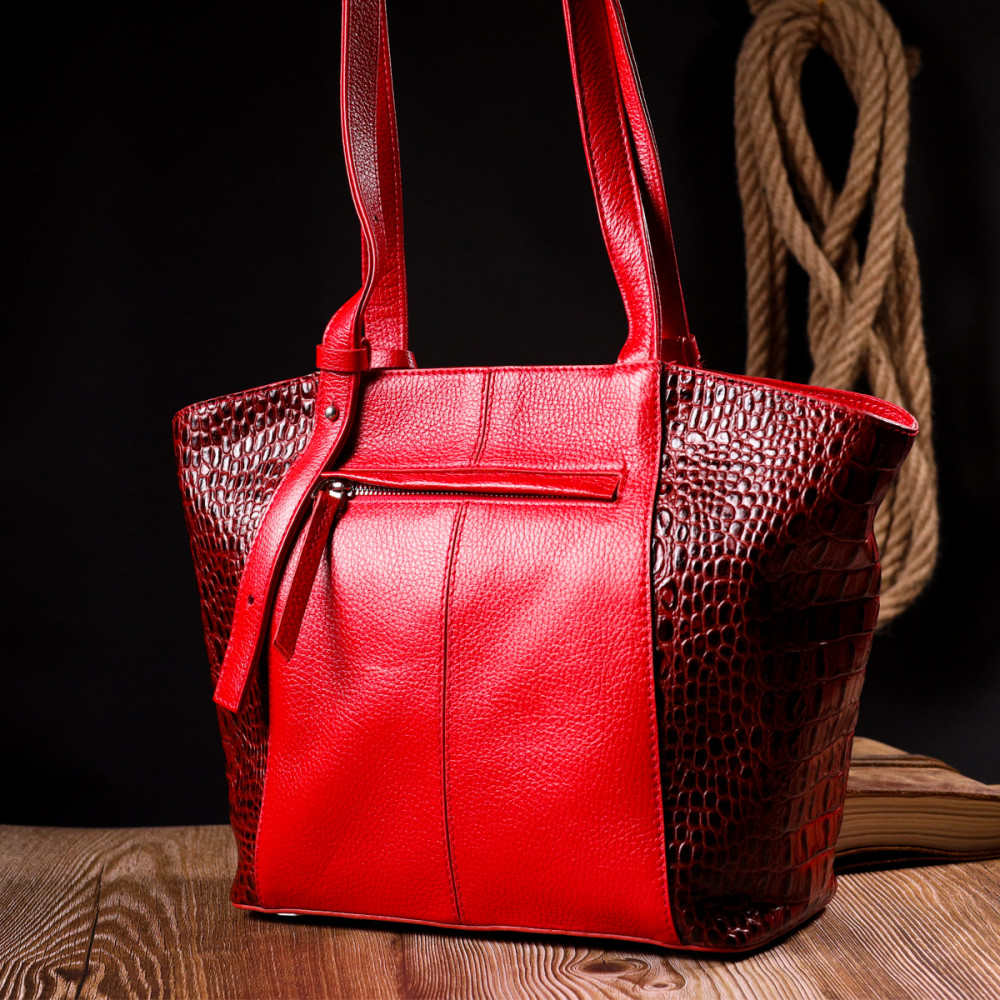 Женская сумка базовая из натуральной кожи красная Karya