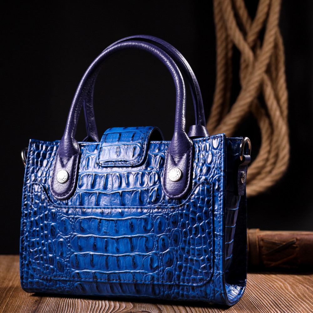 Жіноча сумка базова з натуральної шкіри синя Karya