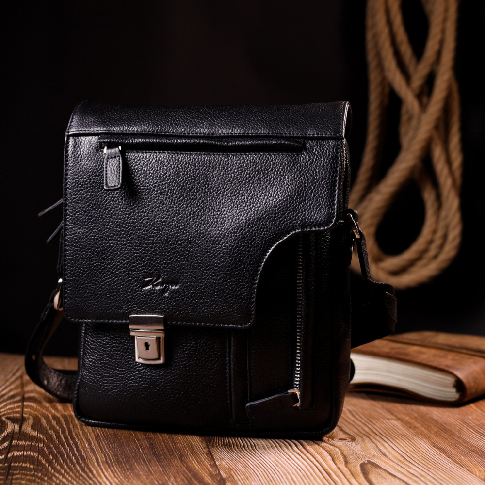 Мужская сумка через плечо из натуральной кожи черная Karya Мужская сумка через плечо из натуральной кожи черная Karya