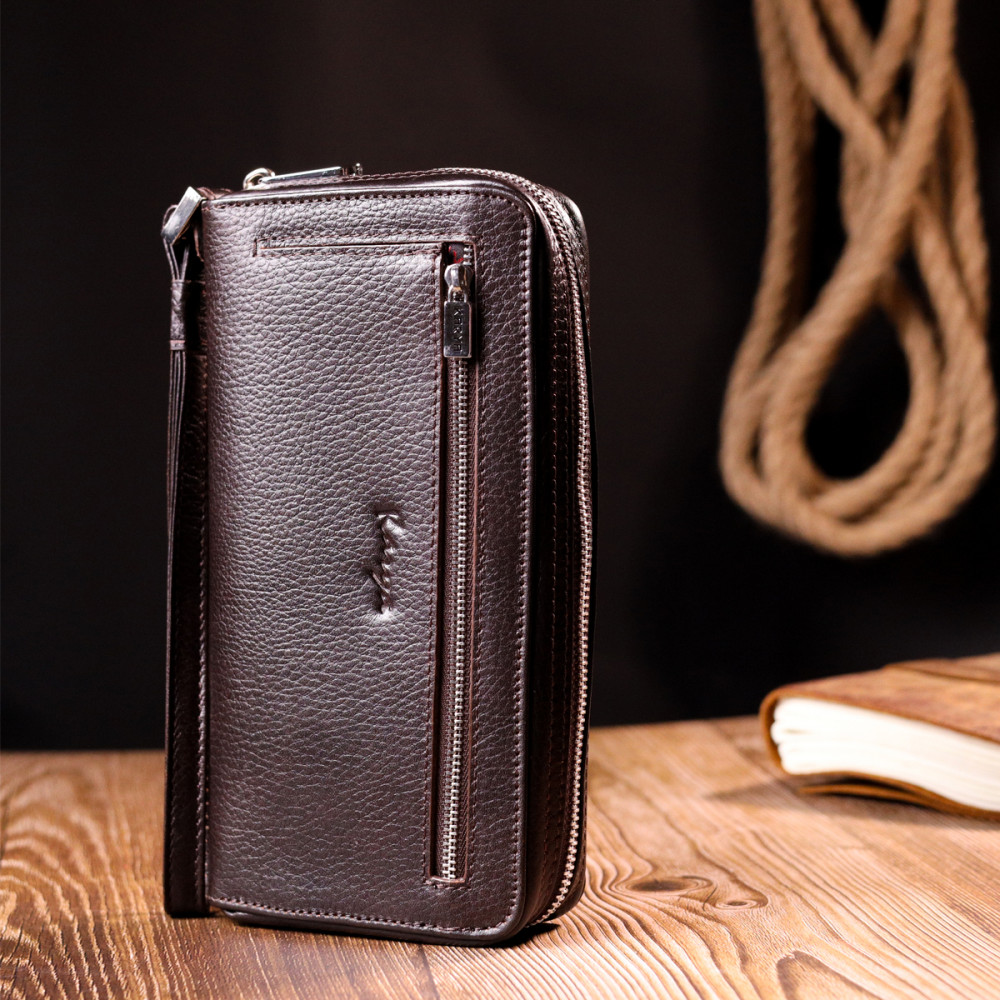 Чоловічий клатч з натуральної шкіри рудий темний Karya