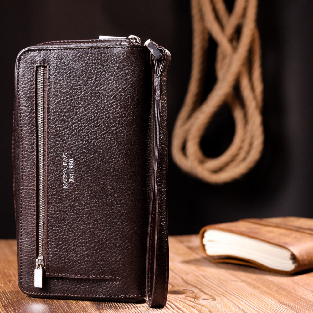 Чоловічий клатч з натуральної шкіри рудий темний Karya