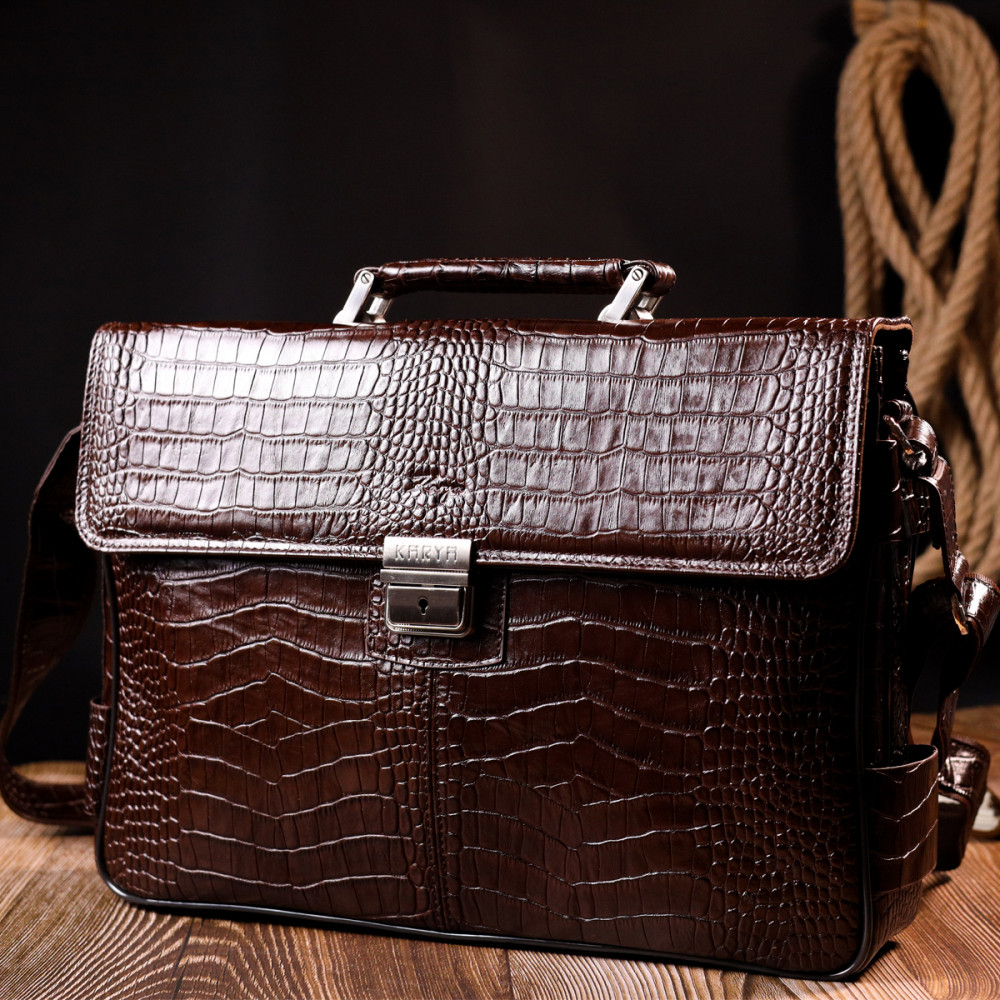 Мужской портфель из натуральной кожи коричневый Karya