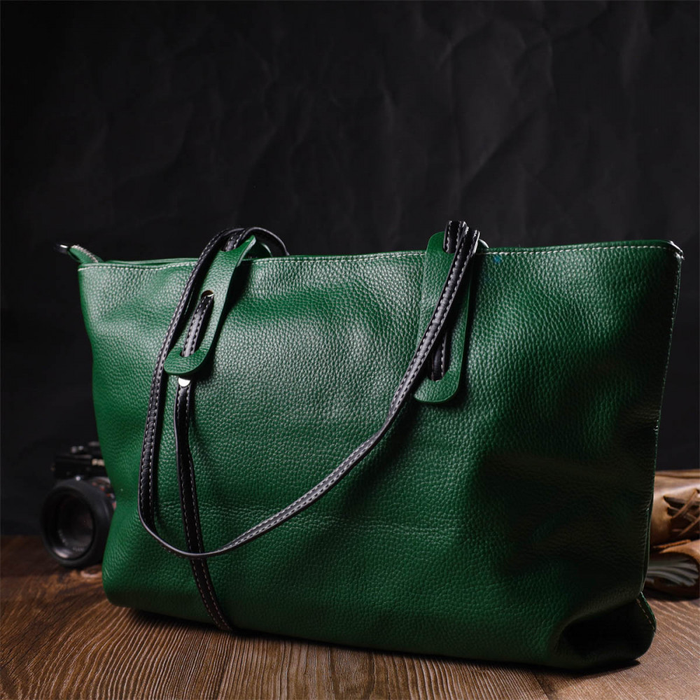 Жіноча сумка базова з натуральної шкіри зелена Vintage