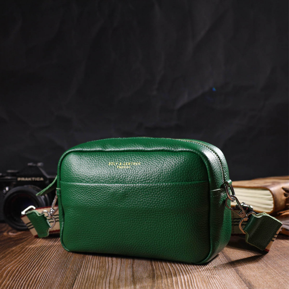 Жіноча сумка через плече з натуральної шкіри зелена Vintage