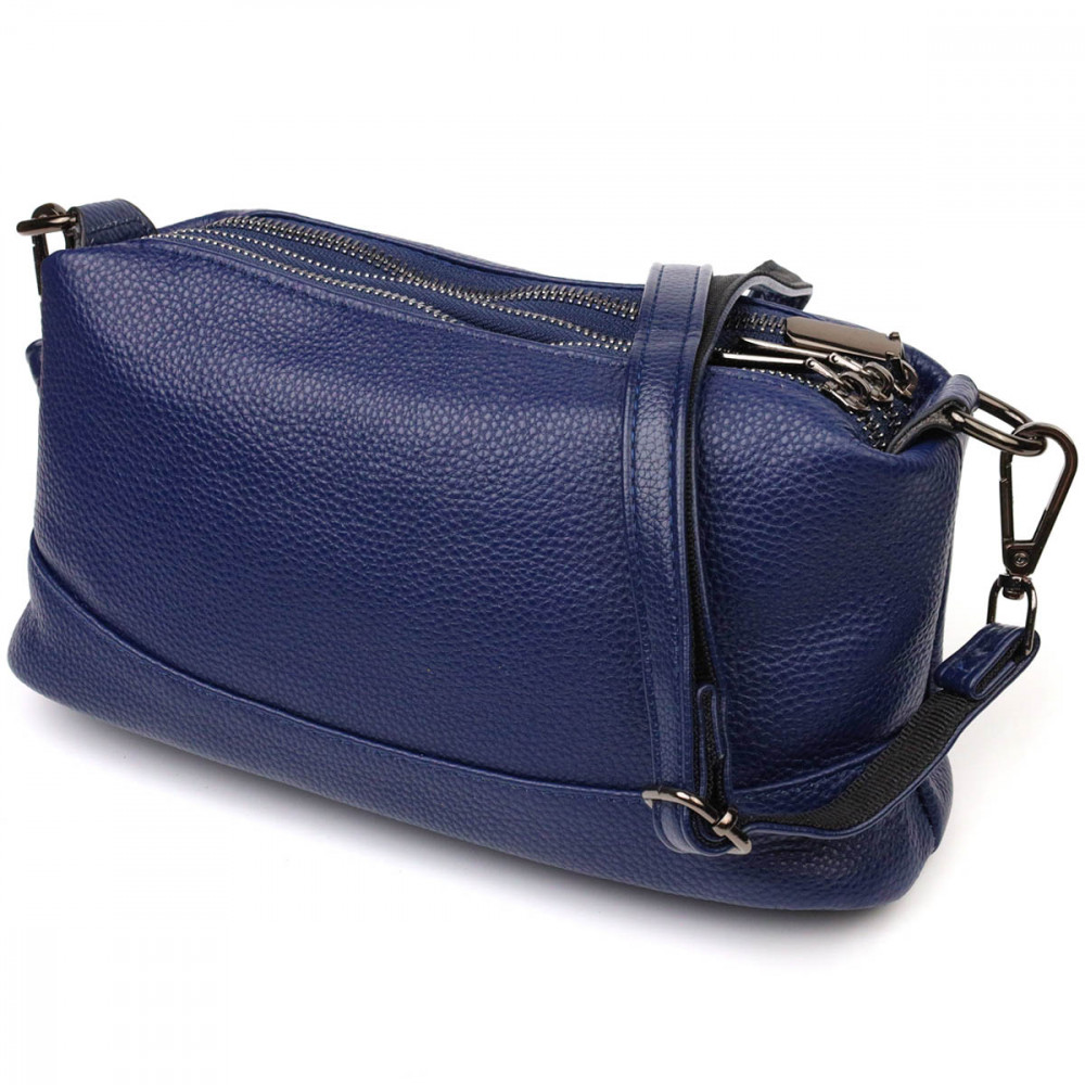 Женская сумка через плечо из натуральной кожи синяя Vintage