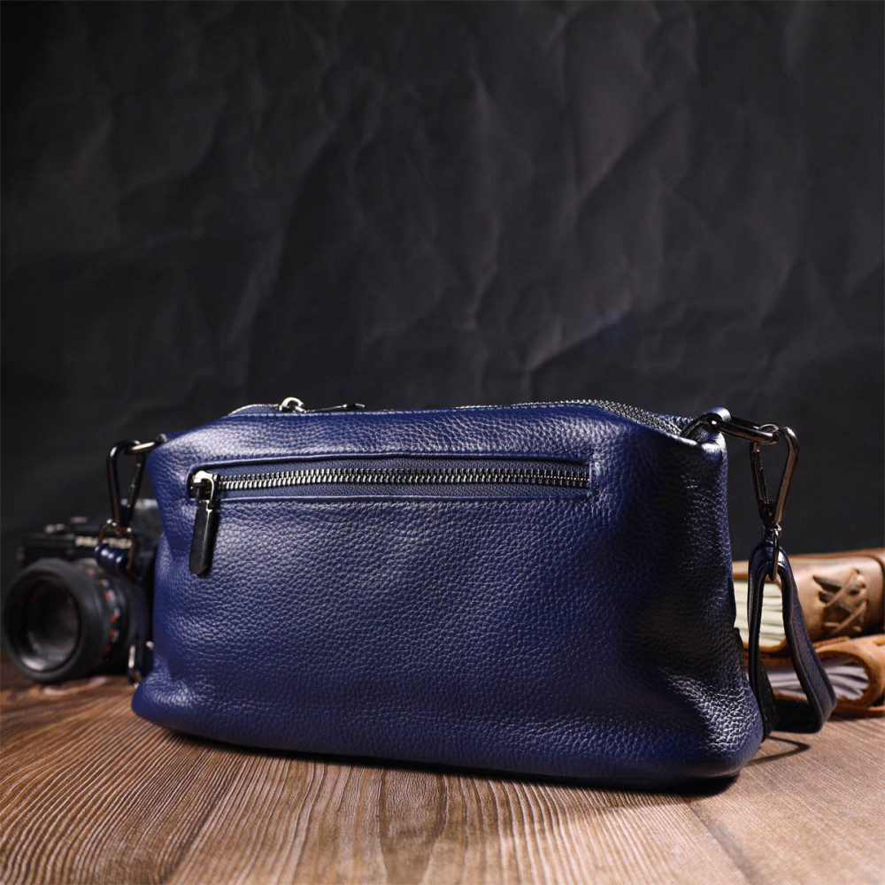 Женская сумка через плечо из натуральной кожи синяя Vintage