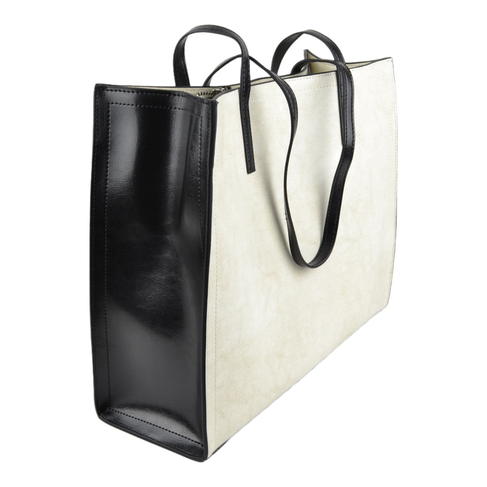 Женская сумка базовая из натуральной кожи черно-белая
