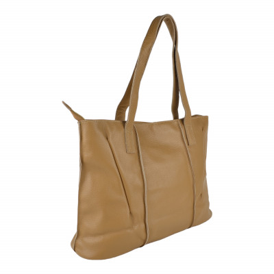 Женская сумка базовая из натуральной кожи бежевая