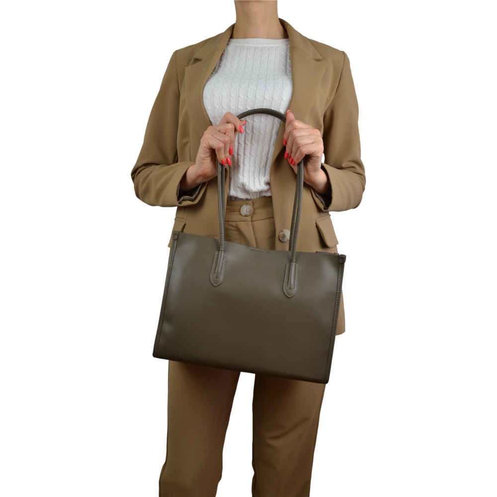 Жіноча сумка шопер з натуральної шкіри таупе темний