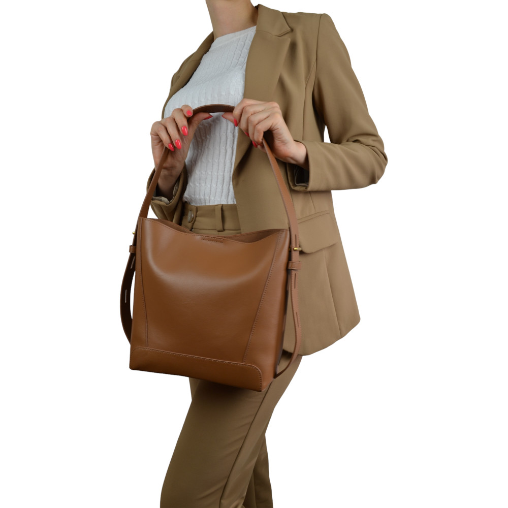 Жіноча сумка базова з натуральної шкіри через плече руда