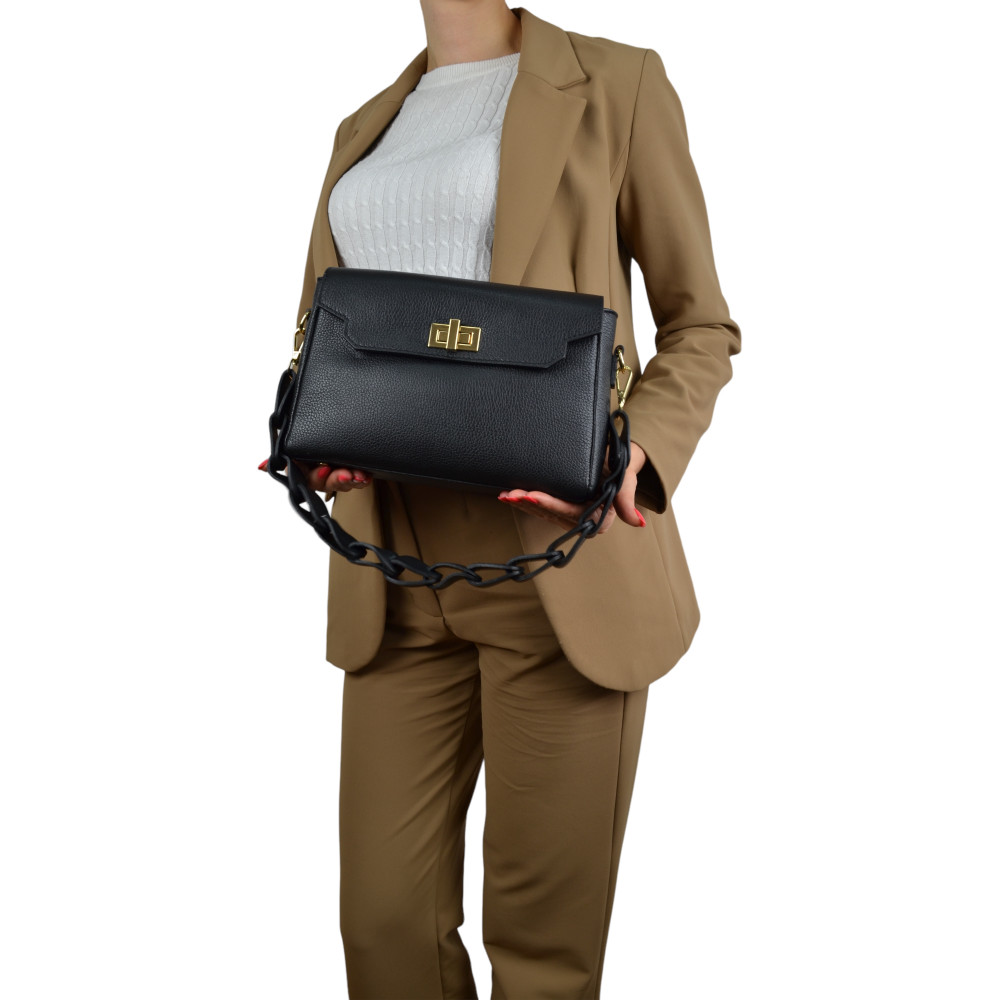 Жіноча сумка через плече з натуральної шкіри чорна Virginia Conti
